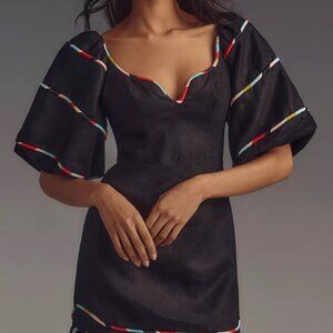 NWT Farm Rio Colored Stripes Short-Sleeve Mini Dress | Black | Large | Vacation